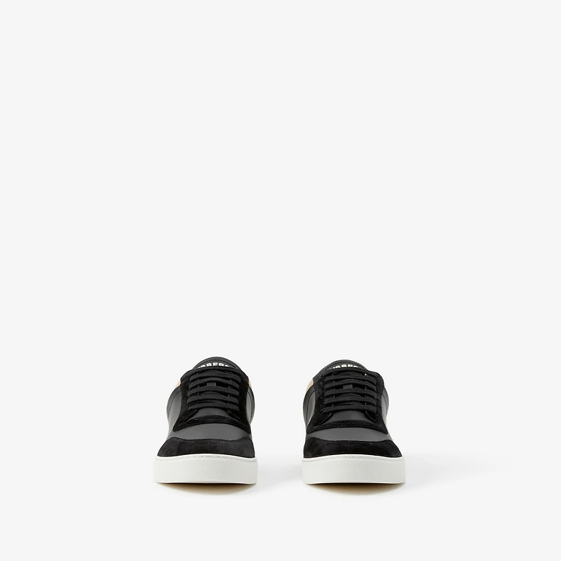 Leather, Suede and Check Sneakers in Black/archive beige - Men | Burberry® Official