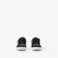 Leather, Suede and Check Sneakers in Black/archive beige - Men | Burberry® Official
