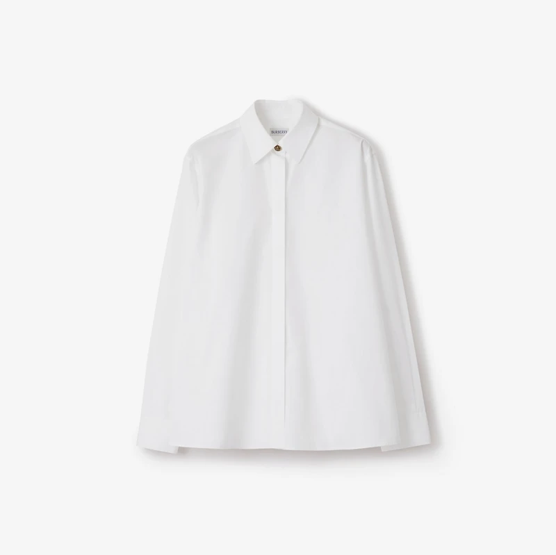 Oversized Cotton Poplin Shirt in Optic white - Women | Burberry® Official
