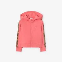 Check Trim Cotton Zip Hoodie in Pale hibiscus | Burberry® Official