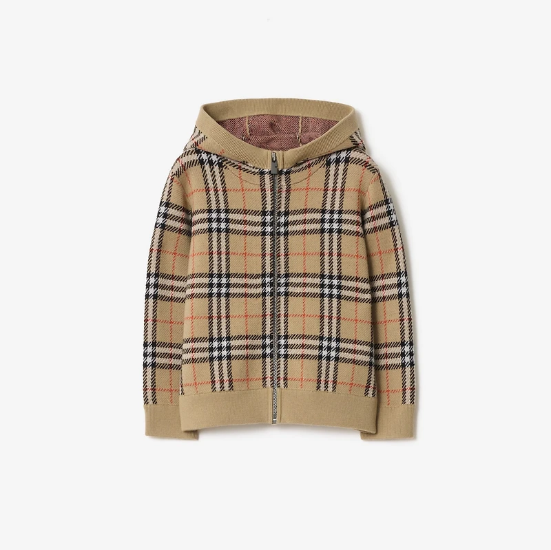 Check Wool Zip Hoodie in Sand beige | Burberry® Official