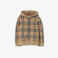 Check Wool Zip Hoodie in Sand beige | Burberry® Official