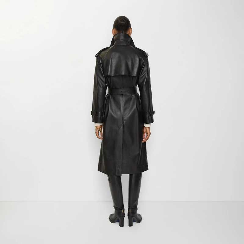 Long Leather Castleford Trench Coat in Black - Women | Burberry® Official
