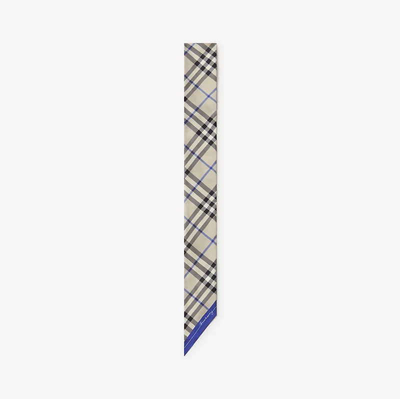 Skinny Contrast Check Silk Scarf in Sand/lichen | Burberry® Official