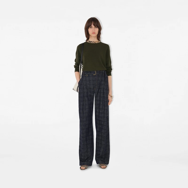 Check Trim Wool Sweater in Shale - Women | Burberry® Official