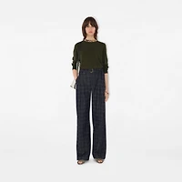 Check Trim Wool Sweater in Shale - Women | Burberry® Official