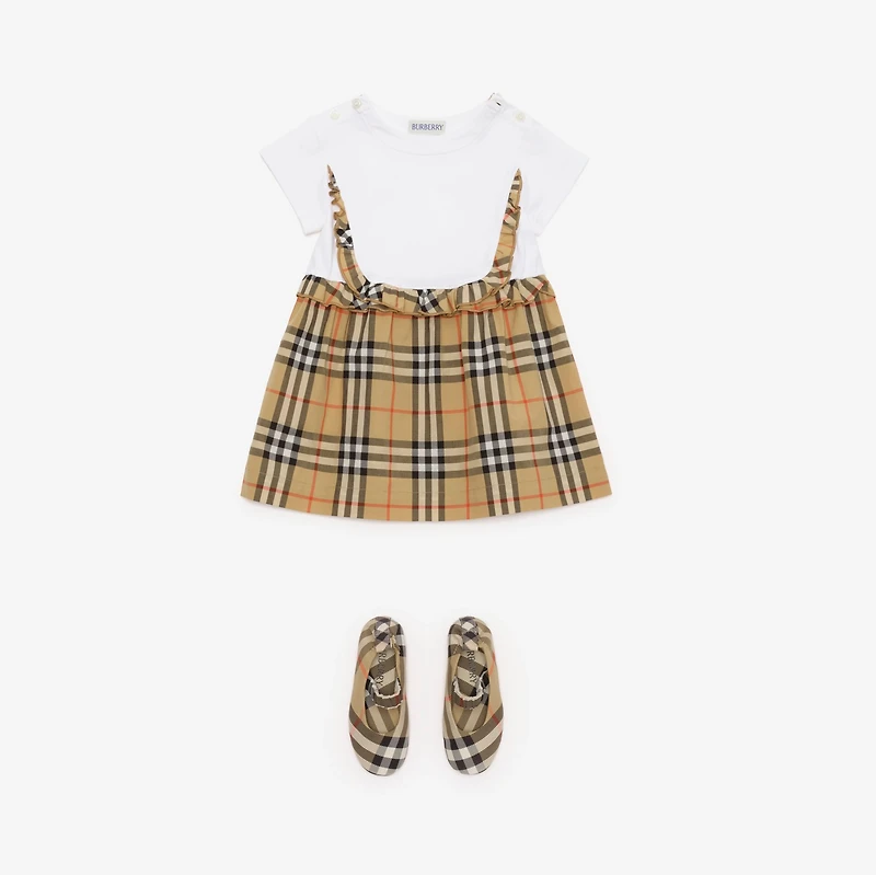 Check Trim Stretch Cotton Dress with Bloomers in White | Burberry® Official