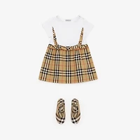 Check Trim Stretch Cotton Dress with Bloomers in White | Burberry® Official