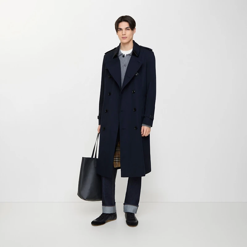 Long Kensington Heritage Trench Coat in Coal blue - Men, Cotton Gabardine | Burberry® Official