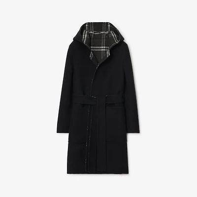 Reversible Wool Hooded Wrap Coat in Black/snug - Women | Burberry® Official