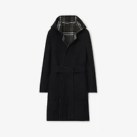 Reversible Wool Hooded Wrap Coat in Black/snug - Women | Burberry® Official