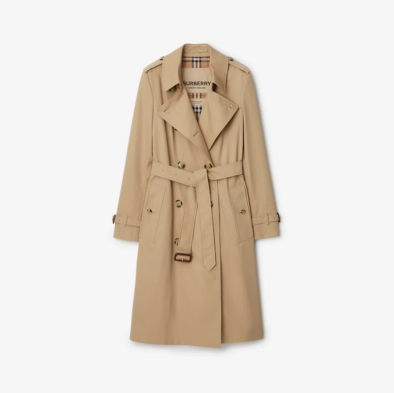 Long Chelsea Heritage Trench Coat in Honey - Women, Cotton Gabardine | Burberry® Official