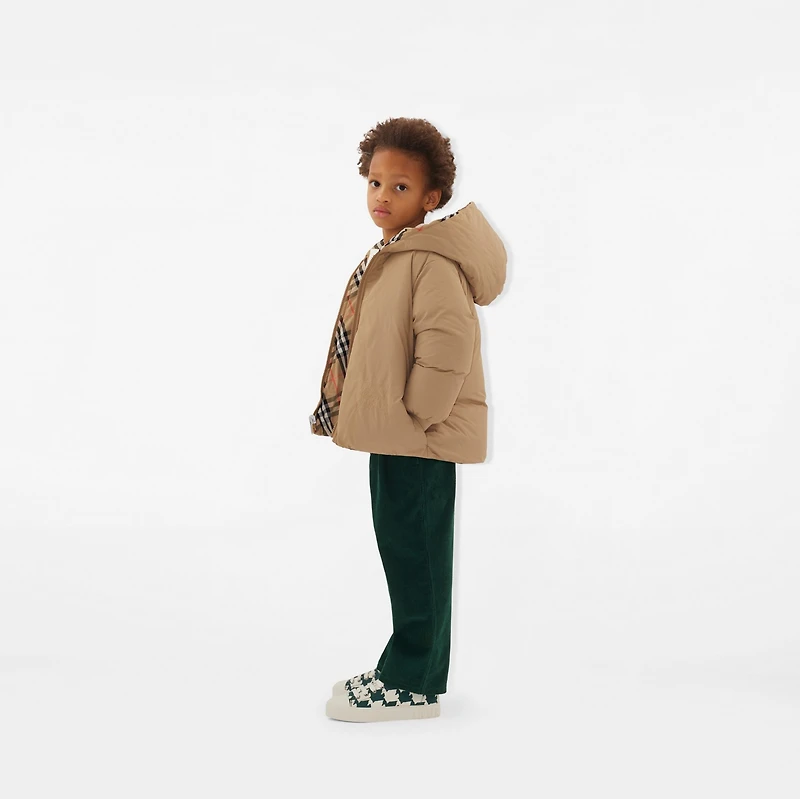 Reversible Check Nylon Puffer Jacket in Sand | Burberry® Official