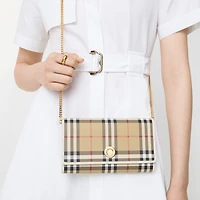 Check Chain Strap Wallet in Archive beige/soap beige - Women, Technical, Cotton | Burberry® Official