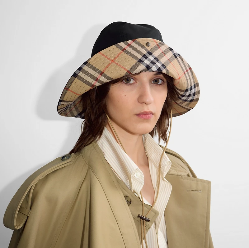Check Brim Gabardine Hat in Black - Men | Burberry® Official