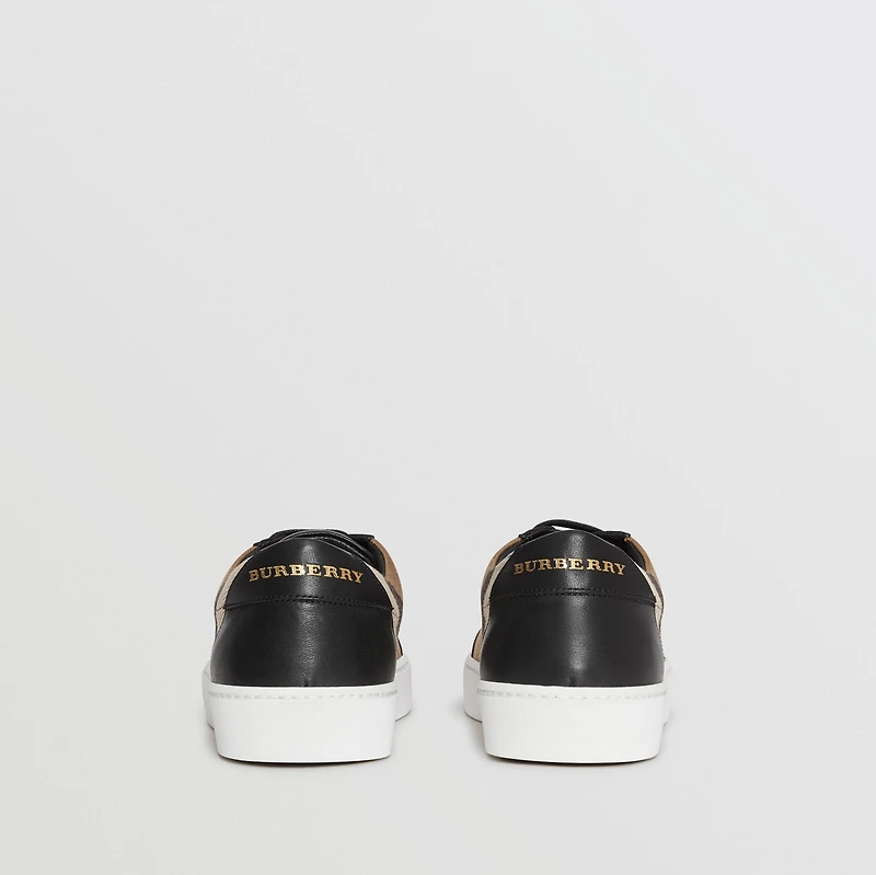 Check Detail Leather Sneakers in HOUSE CHECK/BLACK - Women | Burberry® Official