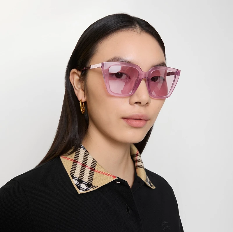 Check Engraved Square Sunglasses​ in Pastel pink - Women | Burberry® Official
