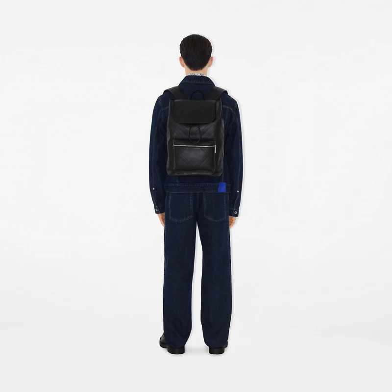 Embossed Check Backpack in Black - Men | Burberry® Official