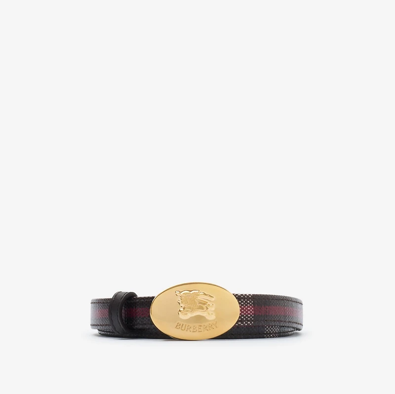 Thin Reversible Check Knight Stamp Belt in Mahogany red/gold - Women | Burberry® Official