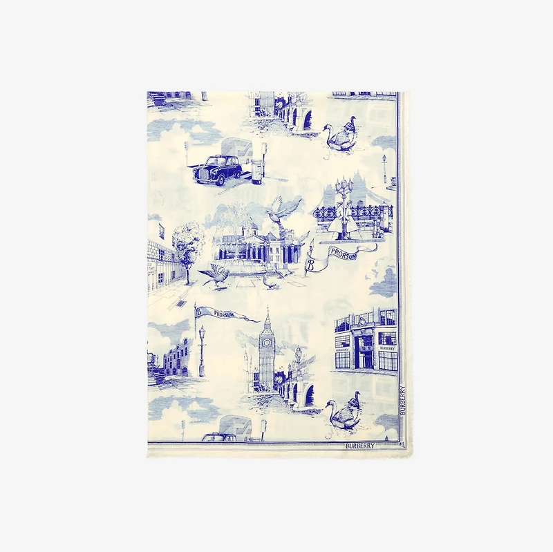 London Landmarks Wool Silk Scarf in Knight | Burberry® Official
