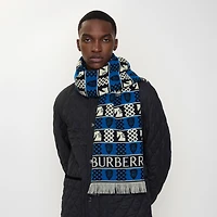 Chess Fair Isle Wool Scarf in Black/calico white/knight blue | Burberry® Official