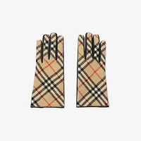 Check Wool Cashmere Gloves in Sand beige - Men | Burberry® Official