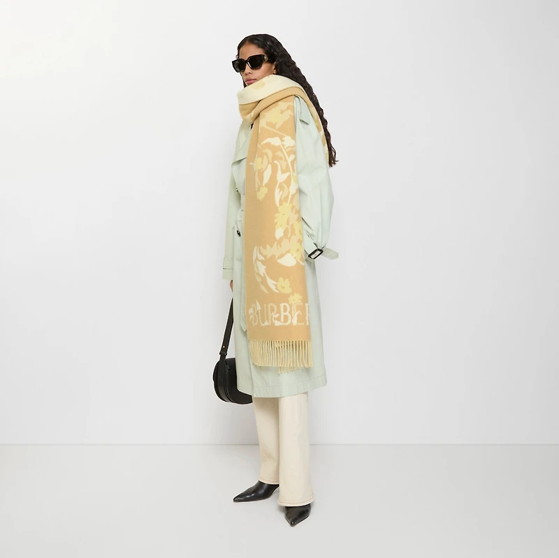 Wide Floral EKD Cashmere Scarf in Sand beige | Burberry® Official