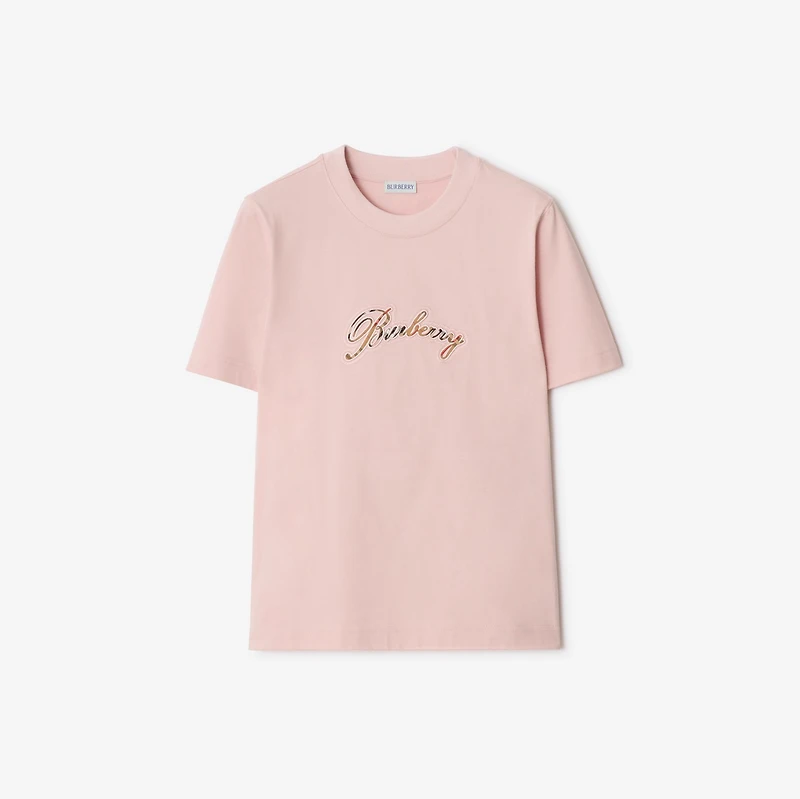 Check Cursive Logo Cotton T-shirt in Bouquet pink - Women | Burberry® Official
