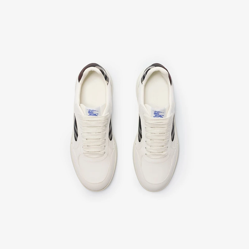 Leather and Check Terrace Sneakers​ in Cotton beige/mahogany brown - Men | Burberry® Official