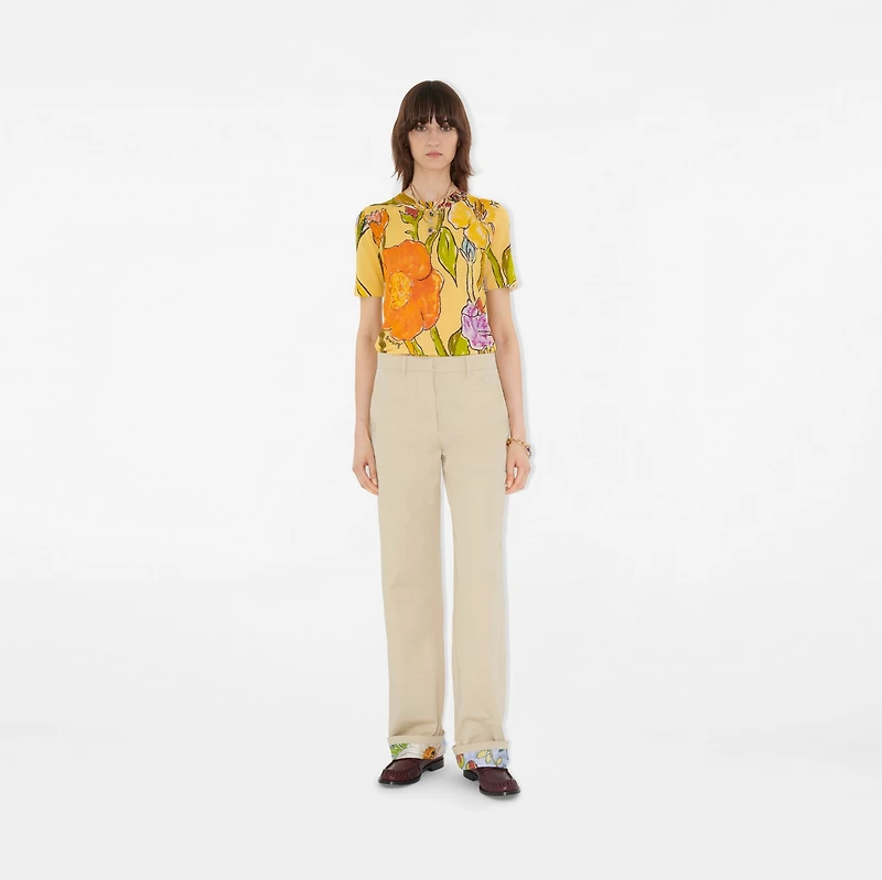 Highgrove Turn-up Cotton Trousers in Nutmeg - Women | Burberry® Official