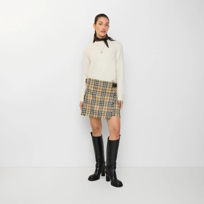 Check Wool Mini Kilt in Sand beige - Women | Burberry® Official