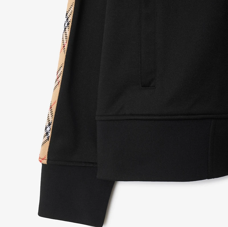 Check Trim Cotton Blend Track Jacket in Black - Men | Burberry® Official