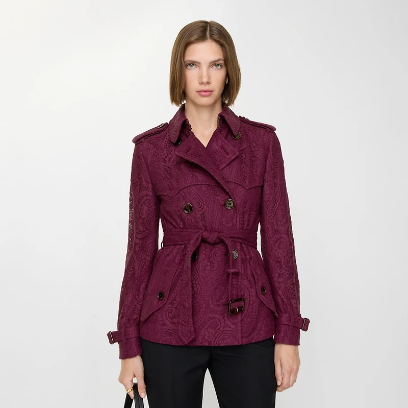 Short Paisley Lace Foxfield Trench Coat in Allium purple - Women | Burberry® Official