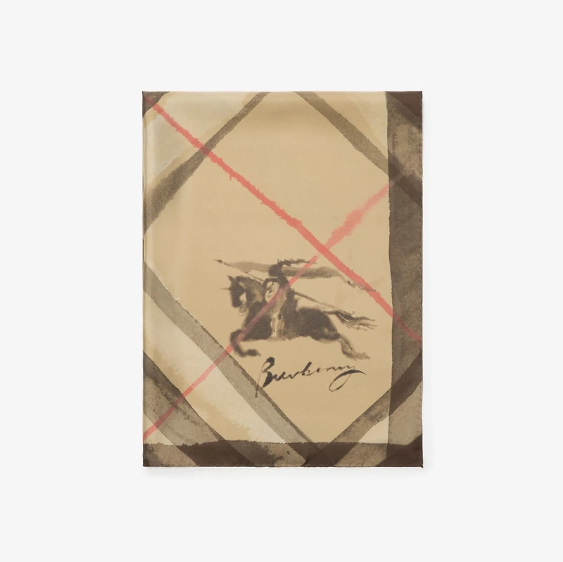 Wide Watercolour Check Silk Scarf in Sand beige | Burberry® Official