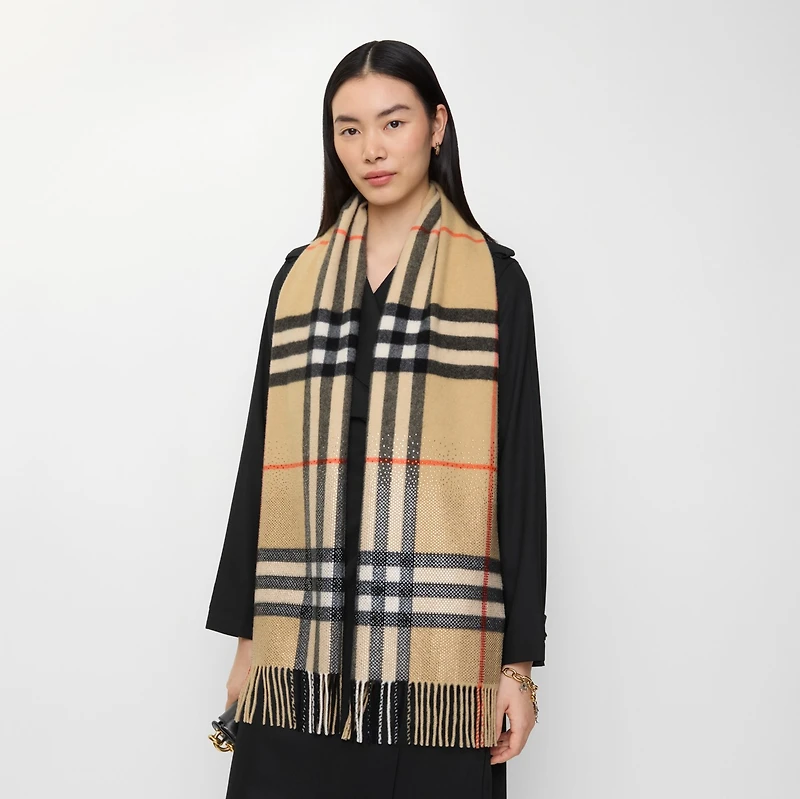 Crystal Gradient Check Cashmere Scarf in Sand beige | Burberry® Official