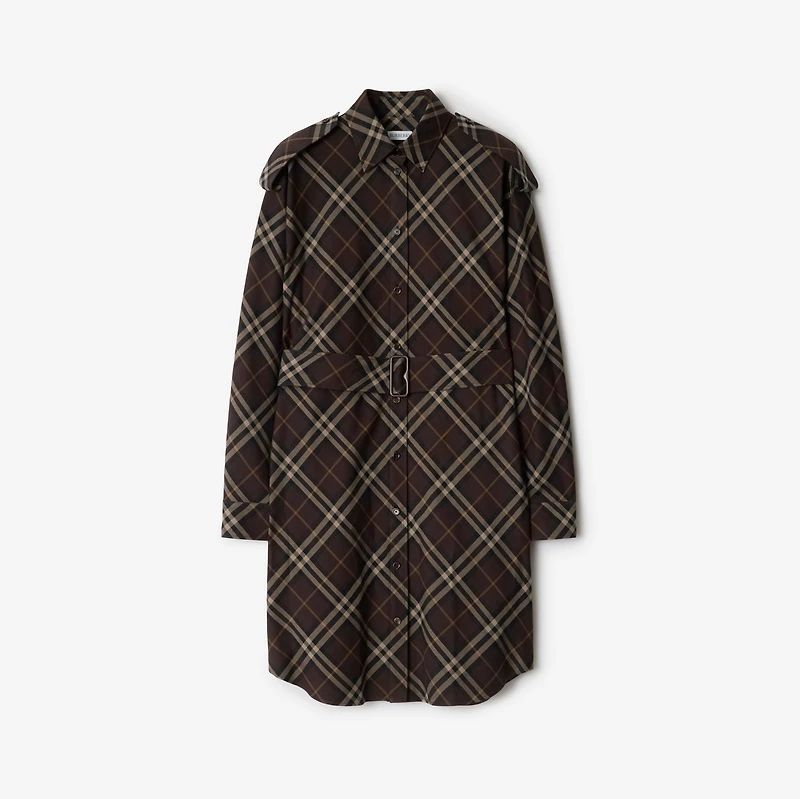 Check Cotton Flannel Shirt Dress in Truffle brown - Women | Burberry® Official