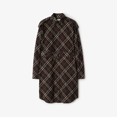 Check Cotton Flannel Shirt Dress in Truffle brown - Women | Burberry® Official