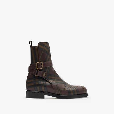 Check Leather Ledger Jodphur Boots​​ in Truffle brown - Men | Burberry® Official