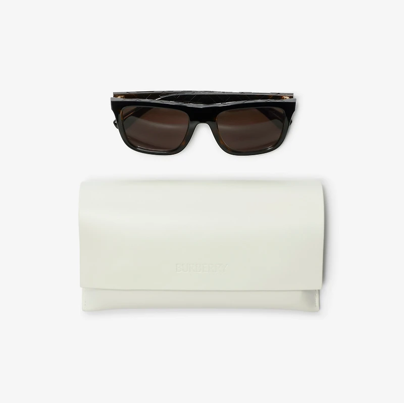 Embossed Check Square Sunglasses in Tortoiseshell - Men | Burberry® Official