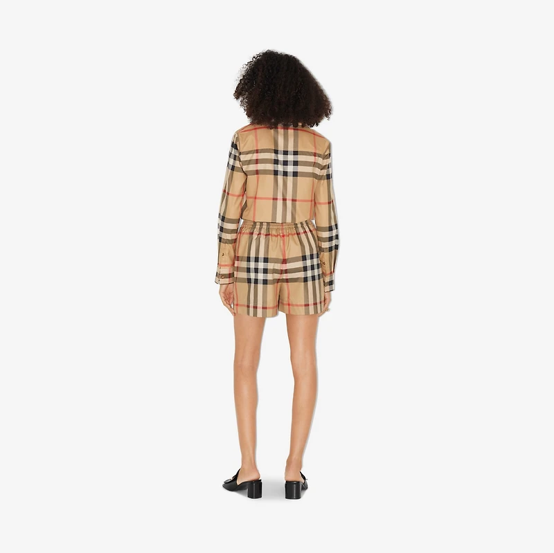 Check Cotton Shorts in Archive beige