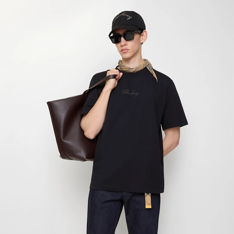 Check Cursive Logo Cotton T-shirt in Black - Men | Burberry® Official
