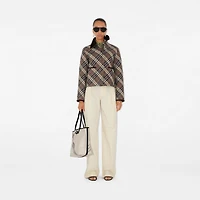 Cropped Check Quilted Cotton Jacket in Moss brown/ink grey - Women | Burberry® Official