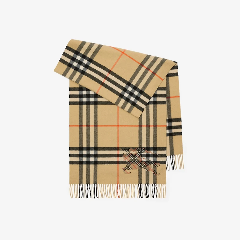Wide Cross Stitch EKD Check Cashmere Scarf in Sand beige | Burberry® Official