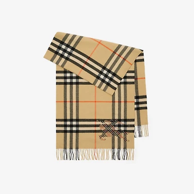 Wide Cross Stitch EKD Check Cashmere Scarf in Sand beige | Burberry® Official