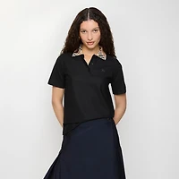 Check Collar Cotton Polo Shirt in Black - Women | Burberry® Official