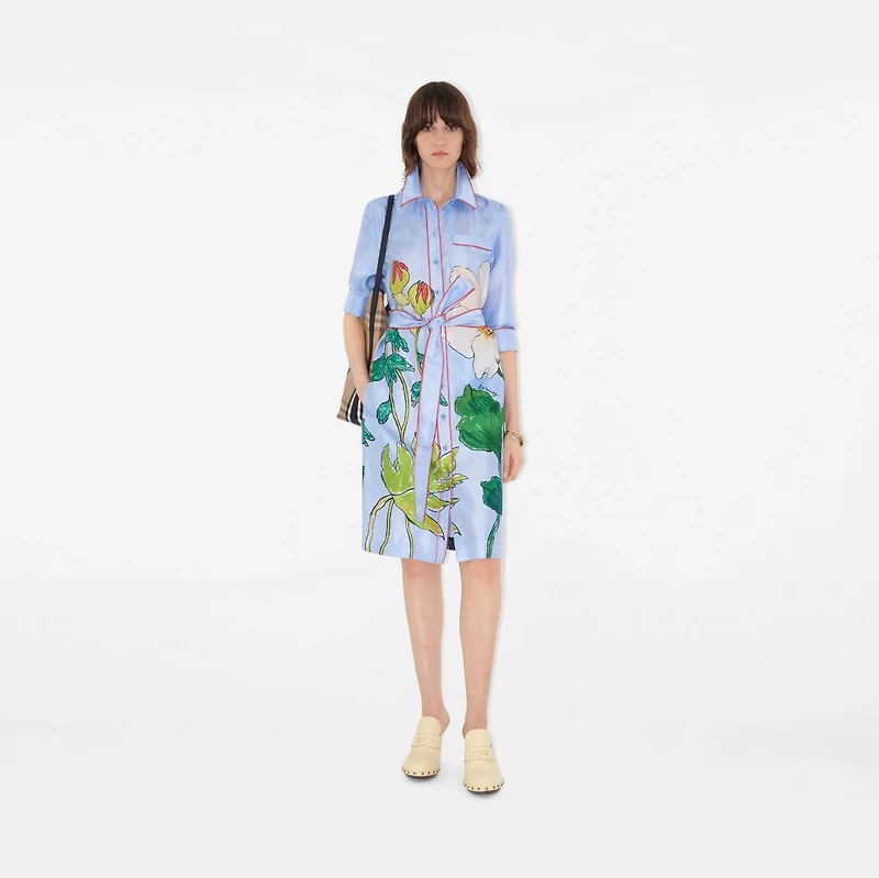 Highgrove Honeybee Silk Shirt Dress in Blue - Women | Burberry® Official