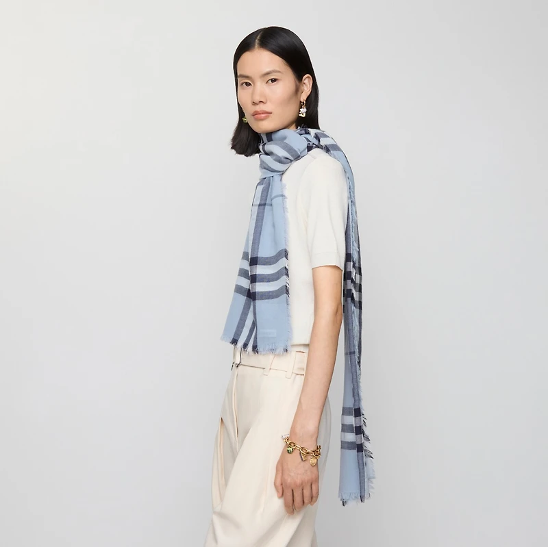 Wide Check Wool Scarf in Bank blue | Burberry® Official