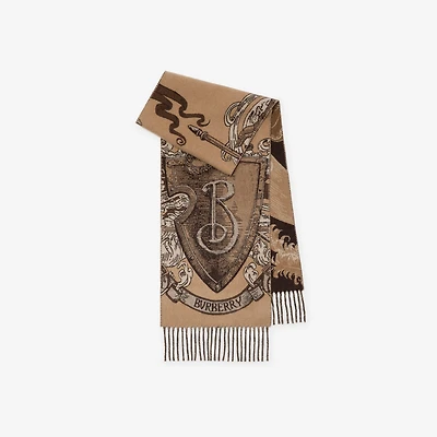Etched Knight Cashmere Scarf in Sand beige | Burberry® Official
