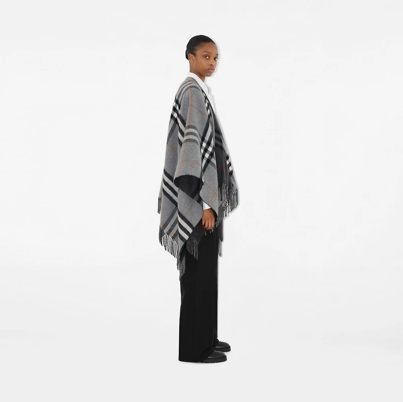Contrast Check Wool Cashmere Jacquard Cape in Grey/charcoal | Burberry® Official