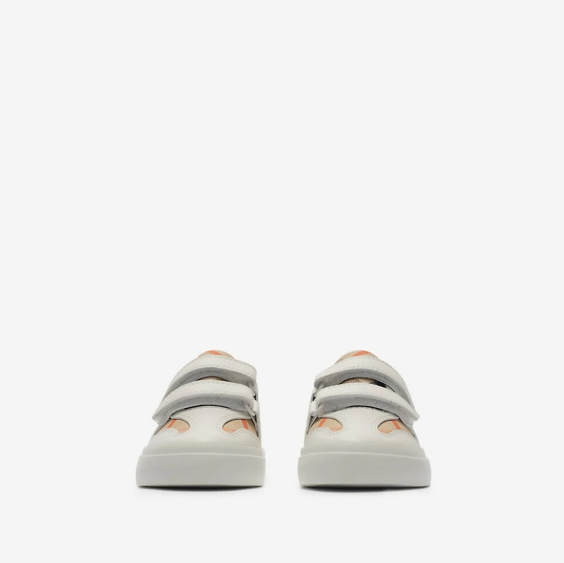Check and Leather Sneakers in Sand
